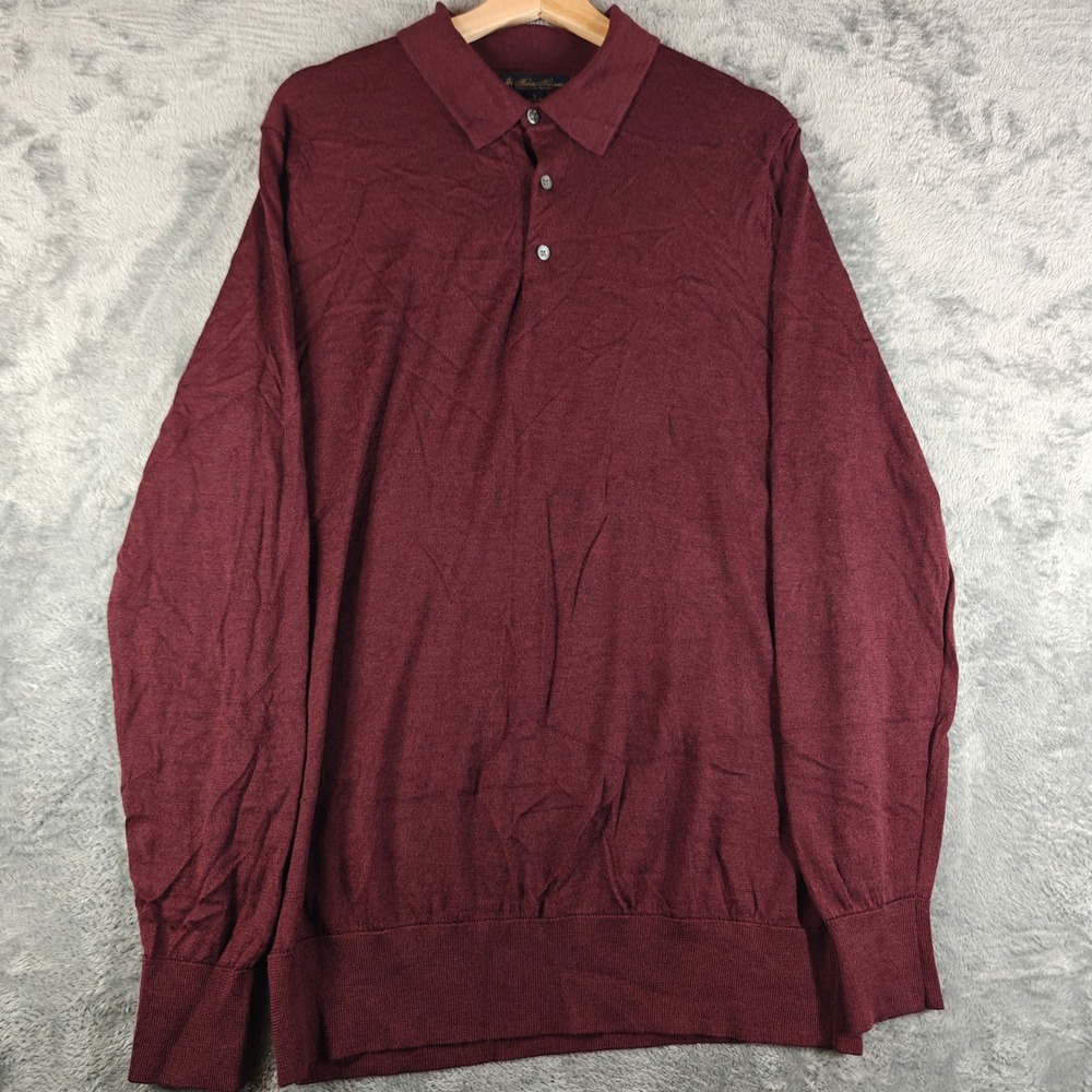 Brooks Brothers Polo Sweater Mens Large Burgundy Extra Fine Merino Wool LS